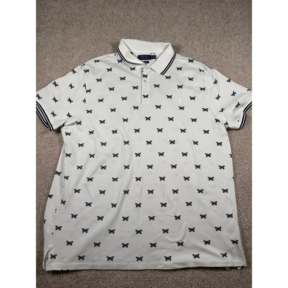 Polo Ralph Lauren Mens XXL White Butterfly Print Custom Slim Fit Polo Shirt